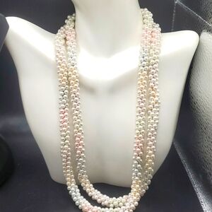 N3024 Rainbow threaded pearl necklace  unique